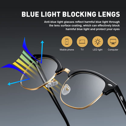 Blue Light Blocking Glasses Vintage Half Frame UV Clear Lens anti Eyestrain Computer Gaming Glasses for Women Men