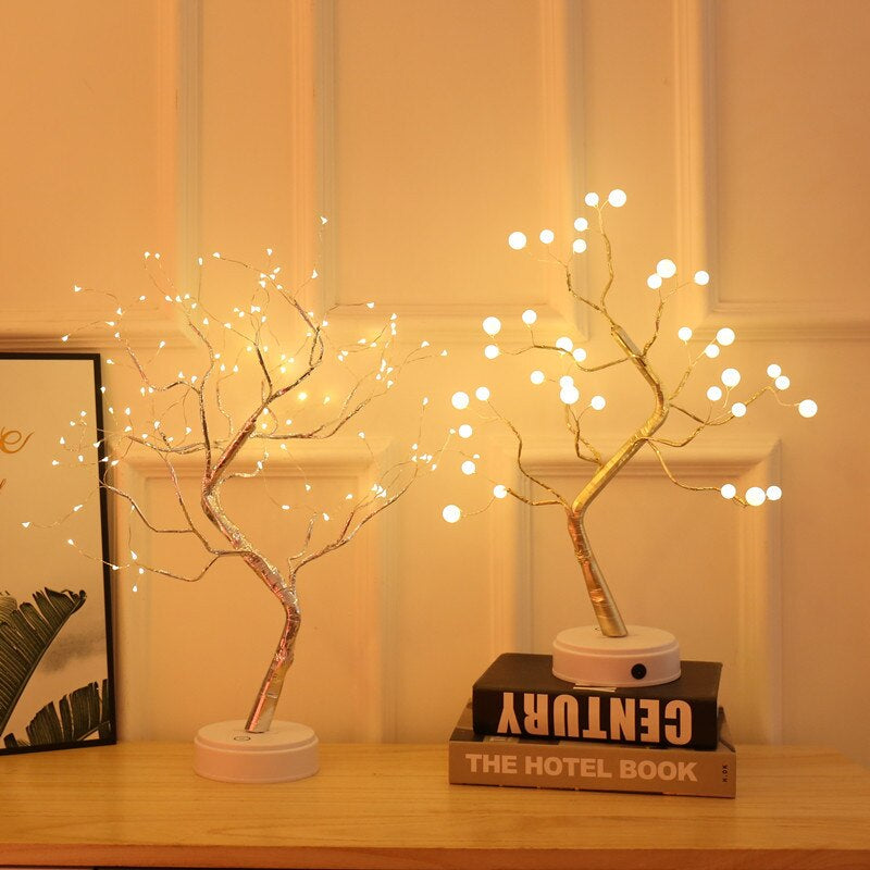 "Decorative LED Tabletop Tree Lamp - Versatile Lighting Solution for Bedroom, Home, and Parties - USB or AA Battery Powered"