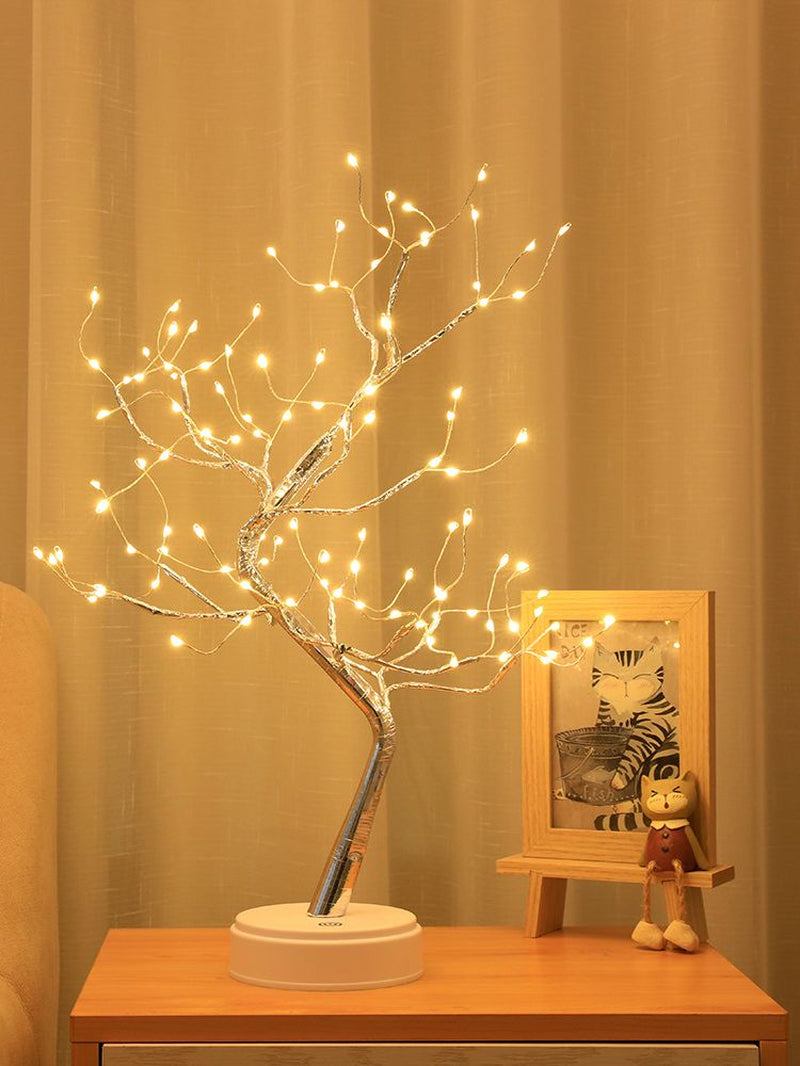 "Decorative LED Tabletop Tree Lamp - Versatile Lighting Solution for Bedroom, Home, and Parties - USB or AA Battery Powered"