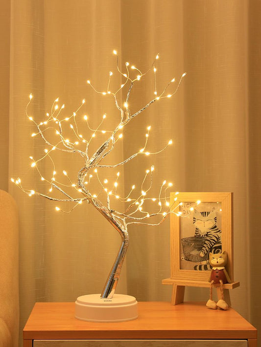 "Decorative LED Tabletop Tree Lamp - Versatile Lighting Solution for Bedroom, Home, and Parties - USB or AA Battery Powered"