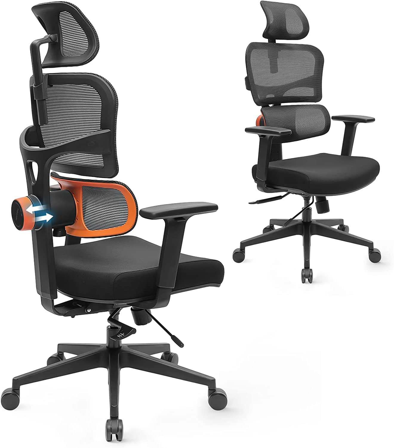 Ergonomic High Back Office Chair | Mesh Computer Desk Chairs with Adaptive Lumbar Support | Adjustable Arms Headrest Backrest | Tilt Function 3D Armrest Recliner for Home Office