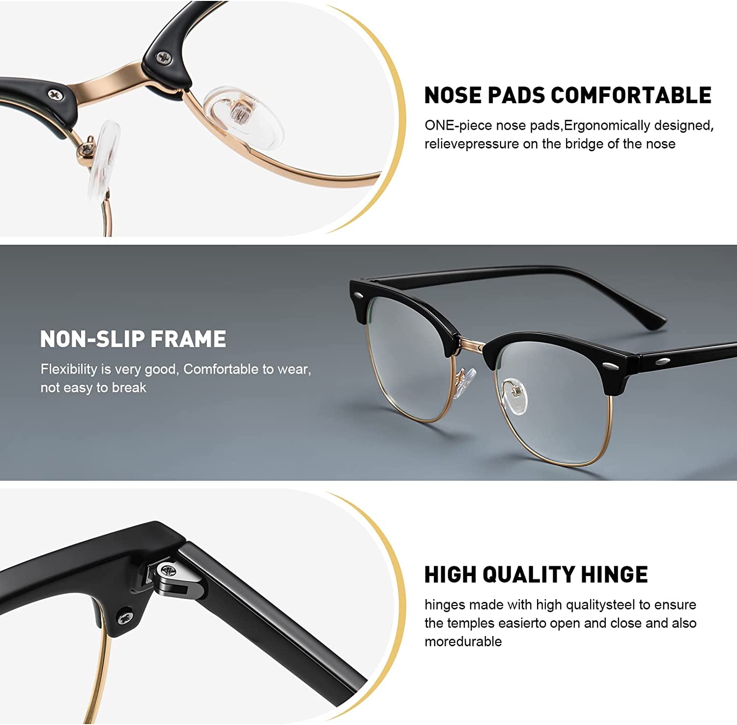 Blue Light Blocking Glasses Vintage Half Frame UV Clear Lens anti Eyestrain Computer Gaming Glasses for Women Men