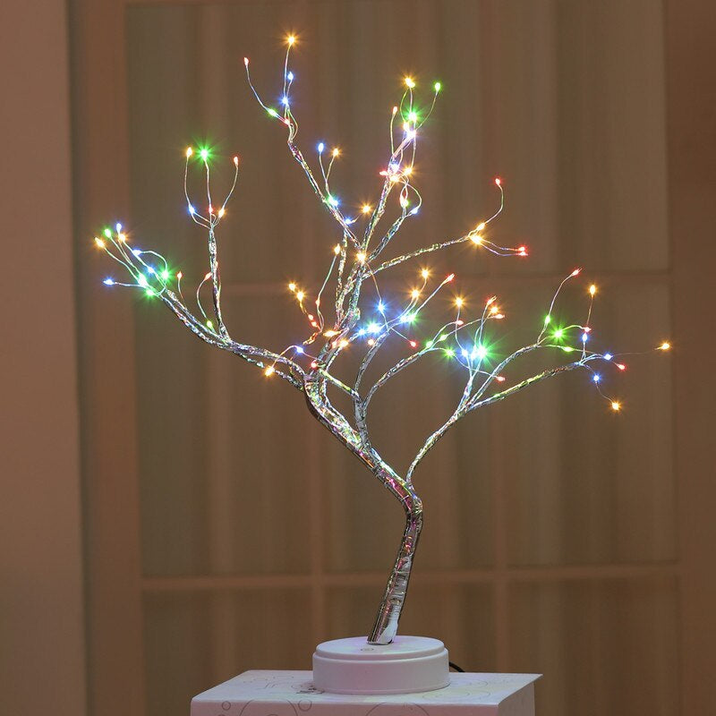 "Decorative LED Tabletop Tree Lamp - Versatile Lighting Solution for Bedroom, Home, and Parties - USB or AA Battery Powered"