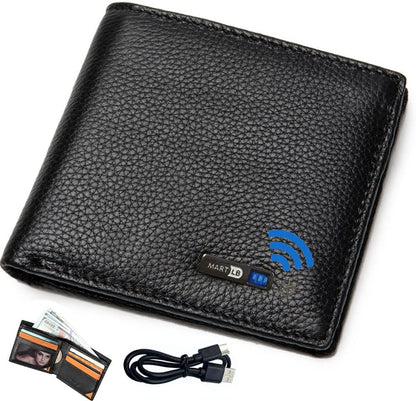 Smart Anti-Lost Bluetooth Tracker Wallet , Position Record (Via Phone GPS), Bifold Cowhide Leather Men'S Wallets (Black)