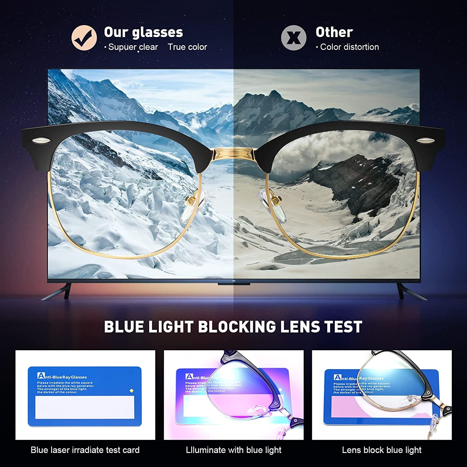 Blue Light Blocking Glasses Vintage Half Frame UV Clear Lens anti Eyestrain Computer Gaming Glasses for Women Men