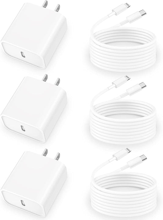 【Mfi Certified】Iphone Charger Fast Charging,  3Pack 20W USB-C Power Adapter Type-C Wall Charger with 10FT Long Type-C to Lightning Cord for Iphone 14 13 12 11 Pro Max/Xs/Xr/X/8/Se/Ipad/Airpods