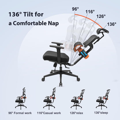 Ergonomic High Back Office Chair | Mesh Computer Desk Chairs with Adaptive Lumbar Support | Adjustable Arms Headrest Backrest | Tilt Function 3D Armrest Recliner for Home Office