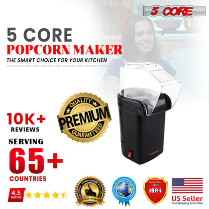 5 Core Popcorn Machine Black Capacity 16 Cups Hot Air Popcorn Popper Maker Compact Mini Pop Corn Machine - POP B