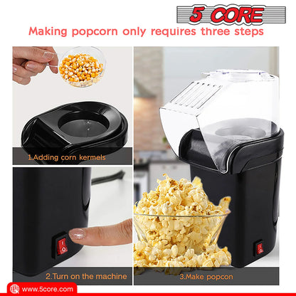 5 Core Popcorn Machine Black Capacity 16 Cups Hot Air Popcorn Popper Maker Compact Mini Pop Corn Machine - POP B