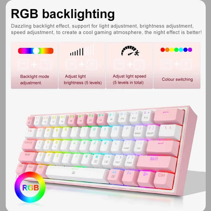 Fizz K617 RGB USB Mini Mechanical Gaming Wired Keyboard Red Switch 61 Key Gamer for Computer PC Laptop Detachable Cable